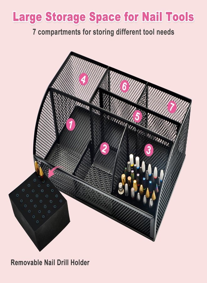 CGBE Nail Drill Bits Holder: 60 Holes Professional Drill Bit Holder for Nails - Mesh Metal Nail Tools Organizer Display Case - Nail Desk Organizer for Nail Tech - Black (Not Included Nail Drill) - Image 2